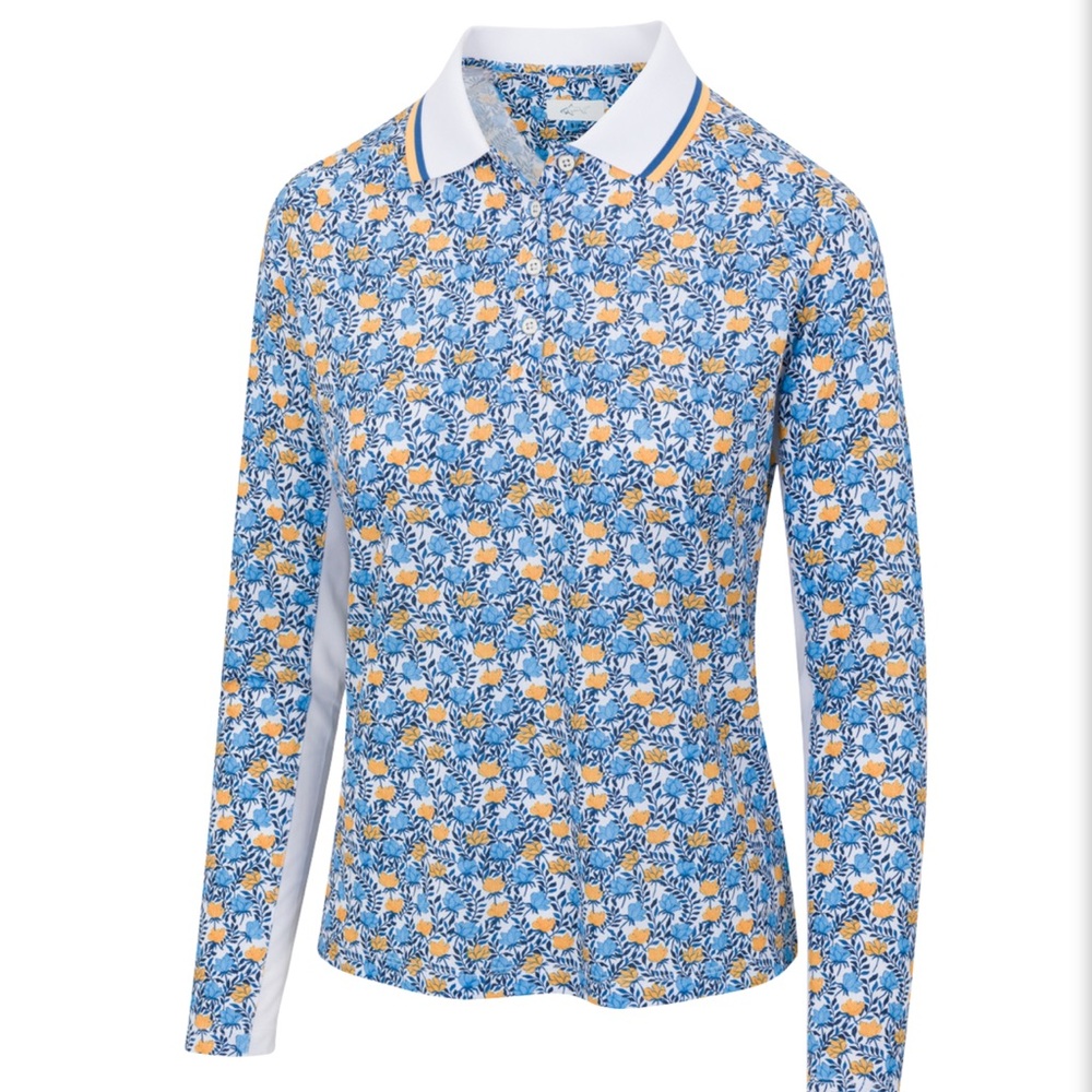 Greg Norman Ventilated Mini Poppies Long Sleeve Polo M ventilated mini poppies